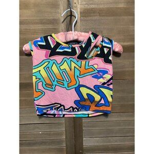 NWOT Objex Juniors Graffiti Print Crop Top Size Small Y2K Grunge Skater Casual